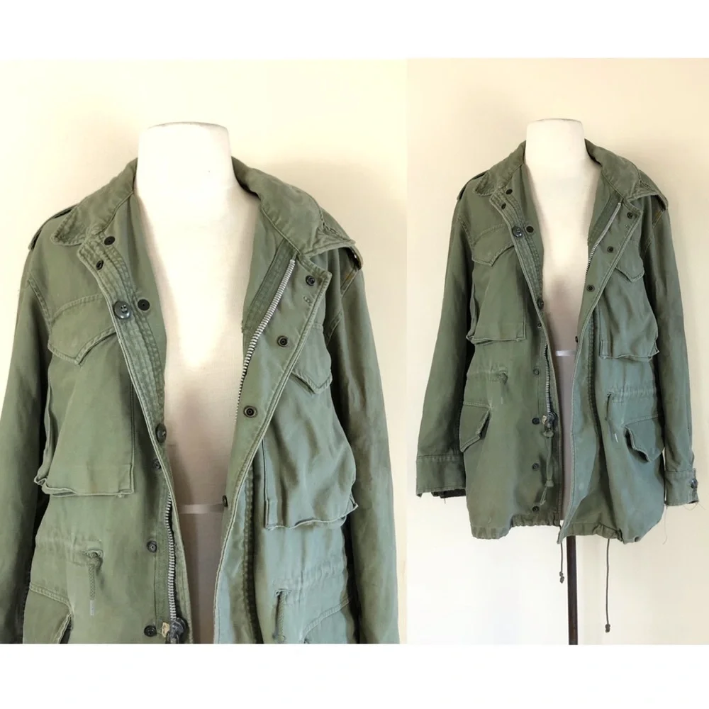 vintage rare army field jacket 90s distressed military ww2 vietnam hippie boho